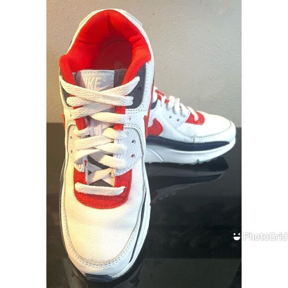 Nike Air Max 90 GS Denim Youth Low Sneaker Shoe DJ5177-100 White/Red/Blue 5Y - Picture 12 of 13